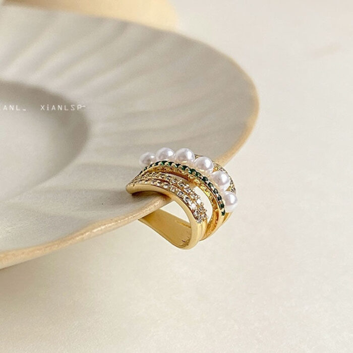 Ear Cuff Σκουλαρίκι Με Περλίτσες Και Στρας Διάφανο και Πράσινο - Image 6