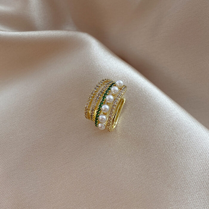 Ear Cuff Σκουλαρίκι Με Περλίτσες Και Στρας Διάφανο και Πράσινο - Image 2