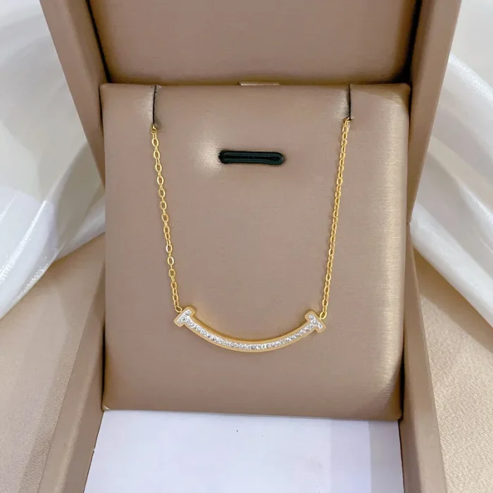 Κολιέ Smile με Στρας - Χρυσό - Image 2