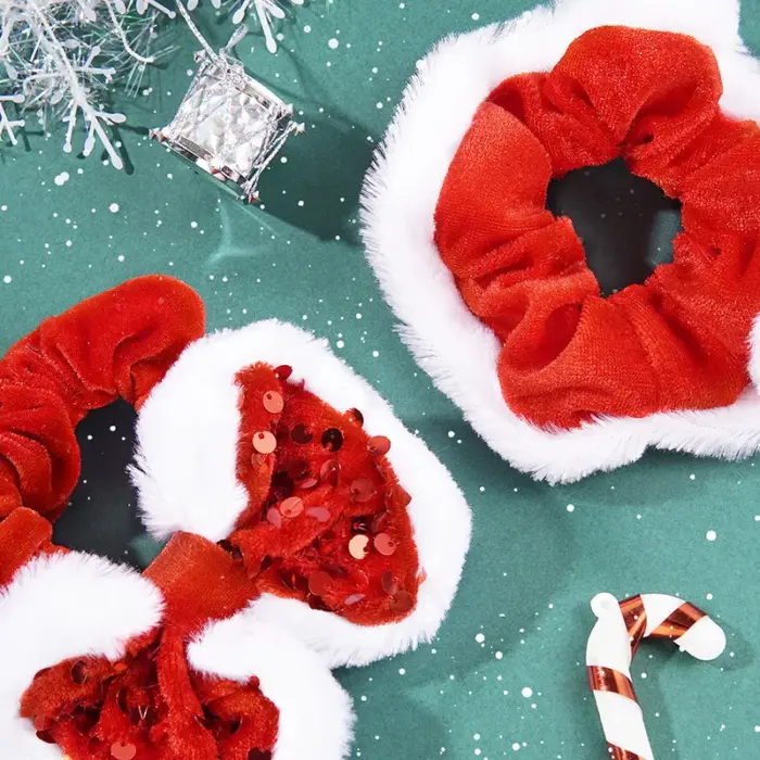 Λαστιχάκι Μαλλιών Χριστουγεννιάτικο με Παγιέτα και Φιόγκο - Image 3