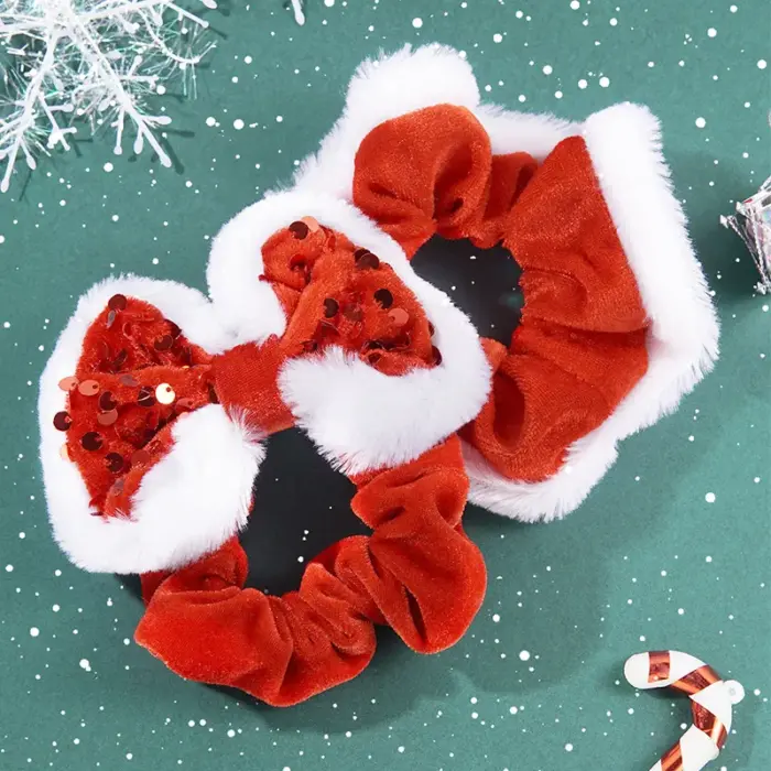 Λαστιχάκι Μαλλιών Χριστουγεννιάτικο με Παγιέτα και Φιόγκο - Image 2