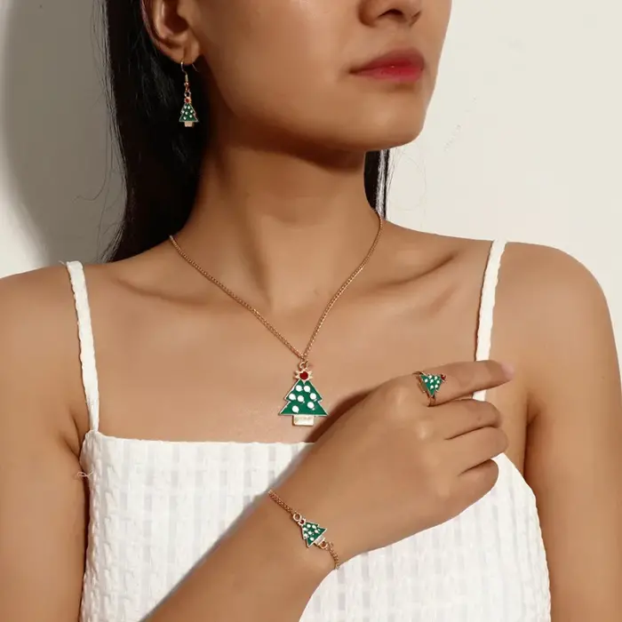 Set 4 τεμαχίων Σκουλαρίκια, Κολιέ και Δαχτυλίδι Christmas - Image 4