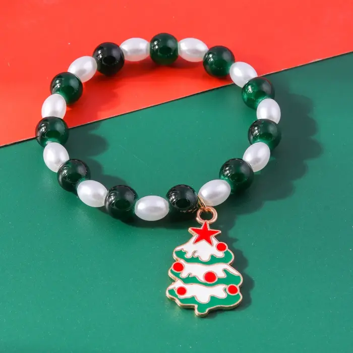 Βραχιόλι Christmas Pearl Tree - Green White - Image 2