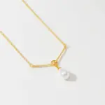Κολιέ με Πλακέτα Κόμπο & Κρεμαστή Drop Πέρλα - Χρυσό