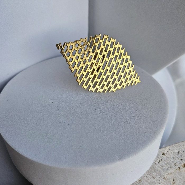 Δαχτυλίδι Ρυθμιζόμενο Πλεκτό Ρόμβος - Χρυσό - Image 3
