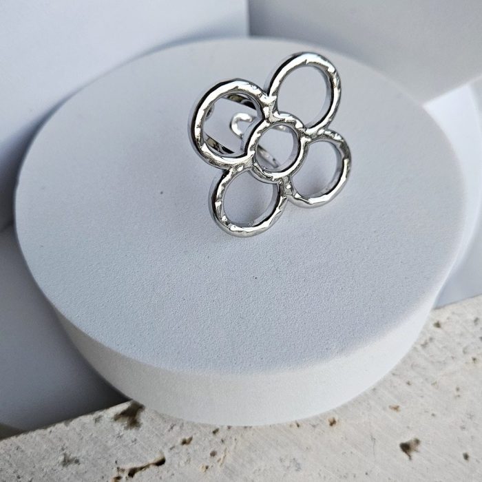 Δαχτυλίδι Ρυθμιζόμενο Open Flower - Aσημί - Image 3