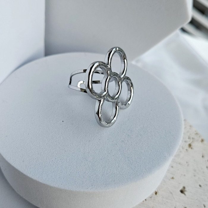 Δαχτυλίδι Ρυθμιζόμενο Open Flower - Aσημί - Image 2