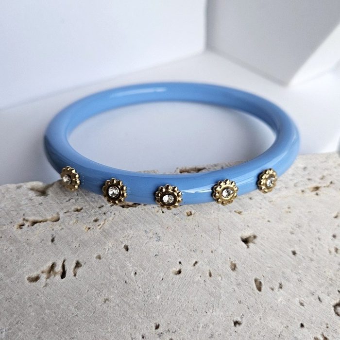 Βραχιόλι Σταθερό Γαλάζιο με Λουλούδια Στρας - Image 2