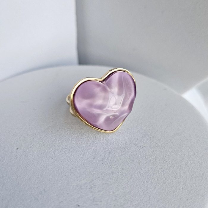 Δαχτυλίδι Ρυθμιζόμενο Heart με Λιλά Πέτρα - Image 3