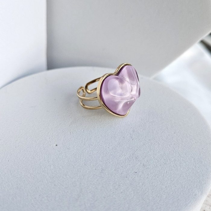 Δαχτυλίδι Ρυθμιζόμενο Heart με Λιλά Πέτρα - Image 2