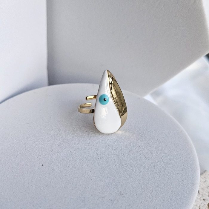 Δαχτυλίδι Ρυθμιζόμενο Half & Half Ματάκι - Χρυσό - Image 3