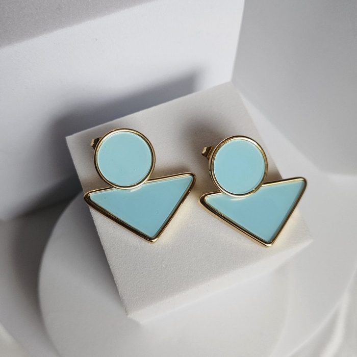 Σκουλαρίκια Κουμπωτά με Γεωμετρικά Σχήματα - Γαλάζιο - Image 2