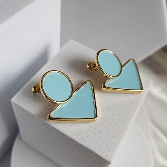 Σκουλαρίκια Κουμπωτά με Γεωμετρικά Σχήματα - Γαλάζιο - Image 3