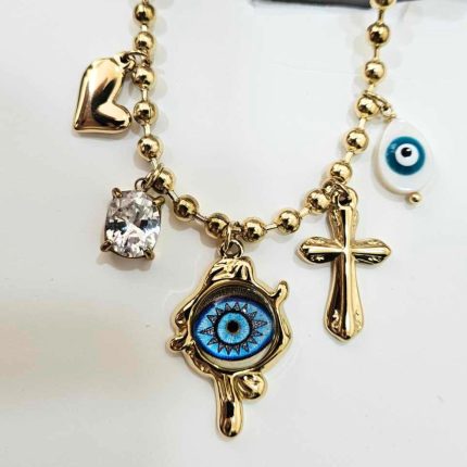 Βραχιόλι Αλυσίδα με Eyes & Diamond Charms - Χρυσό