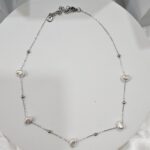 Κολιέ Λεπτό με Πέρλες Καρδιές - Ασημί