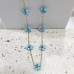 Κολιέ με Γαλάζιες Μαργαρίτες από Περλίτσες - Χρυσό