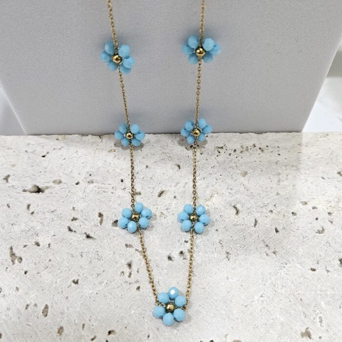 Κολιέ με Γαλάζιες Μαργαρίτες από Περλίτσες - Χρυσό - Image 2