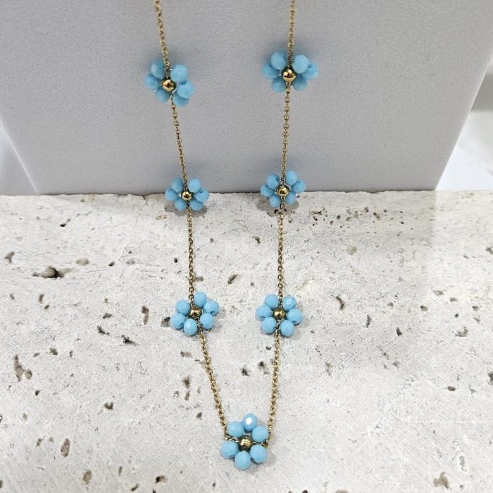 Κολιέ με Γαλάζιες Μαργαρίτες από Περλίτσες - Χρυσό - Image 2