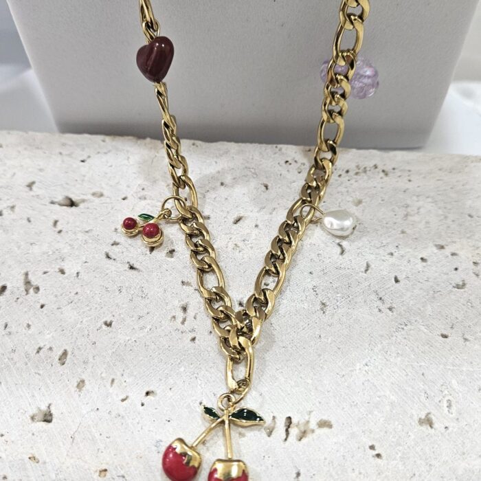 Κολιέ με Κρεμαστά Κερασάκια - Χρυσό - Image 2