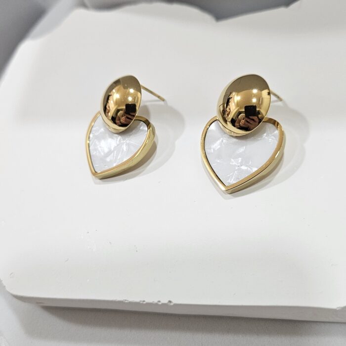 Σκουλαρίκια Κουμπωτά  Heart με Λευκή Πέτρα - Χρυσό - Image 2