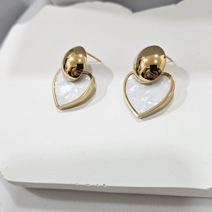 Σκουλαρίκια Κουμπωτά  Heart με Λευκή Πέτρα - Χρυσό - Image 2