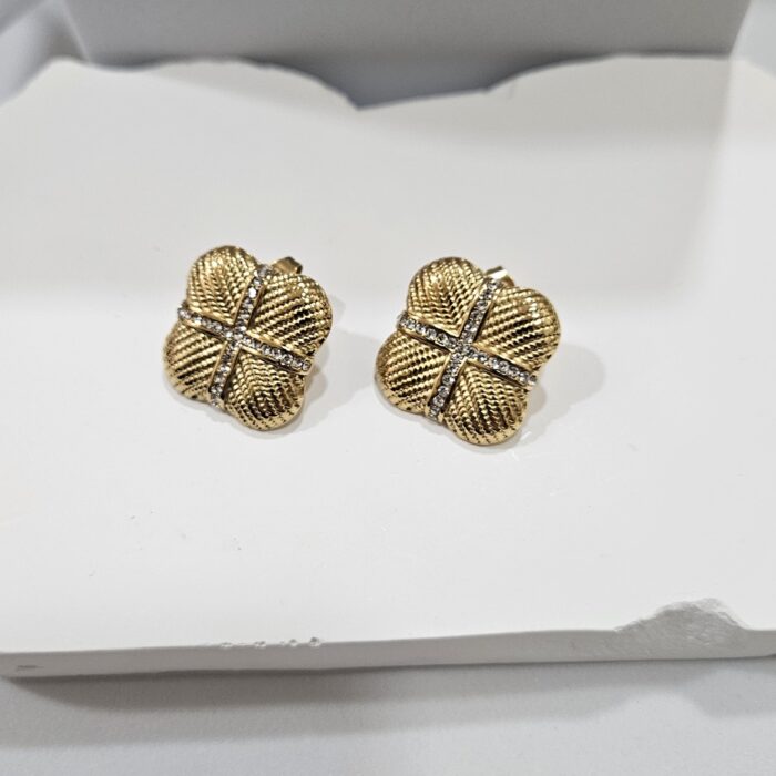 Σκουλαρίκια Κουμπωτά  Τετράγωνα - Χρυσό - Image 2