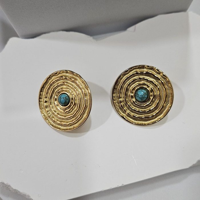 Σκουλαρίκια Κουμπωτά Στρόγγυλα με Μπλε Πέτρα - Image 2