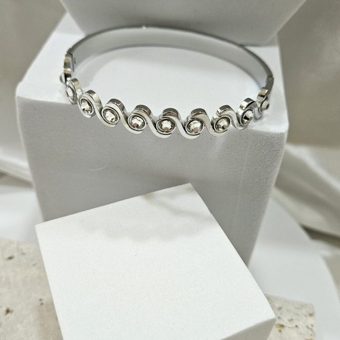 Βραχιόλι Χειροπέδα Hug Strass - Ασημί - Image 2
