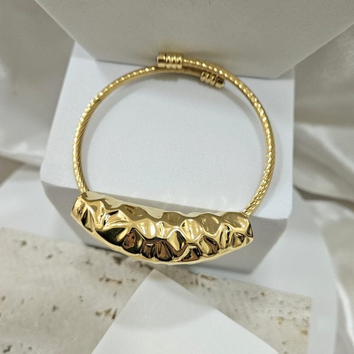 Βραχιόλι Open με Οβαλ Πλακέτα - Χρυσό - Image 2