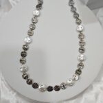 Κολιέ Πλακέτα και Πέρλα - Ασημί