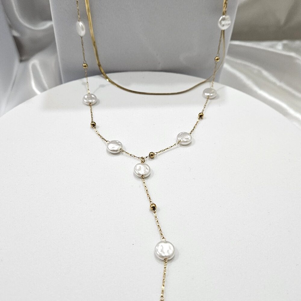 kolie-gunaikeiO-ATSALINO-KOSMIMA-ONLINE (13) Κολιέ Διπλό με Πέρλες και Extra Κρεμαστό Τελείωμα - Χρυσό - Image 1