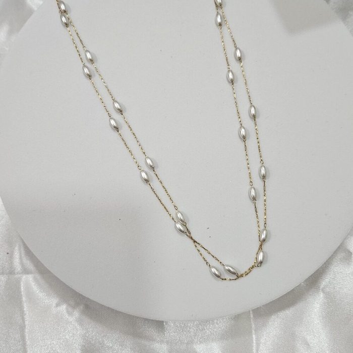 Κολιέ Διπλό με Περλίτσες Διακριτικές - Χρυσό - Image 2