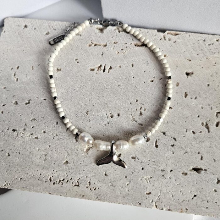 Βραχιόλι Ποδιού Με Λευκές Χάντρες και Ουρά Δελφινιού - Image 2