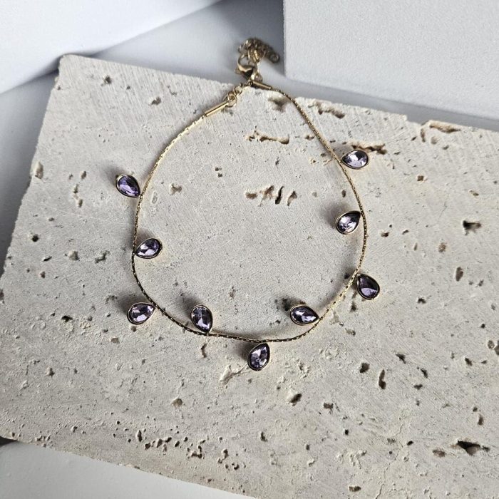 Βραχιόλι Ποδιού με Ροζ Διαμαντάκια - Χρυσό - Image 2