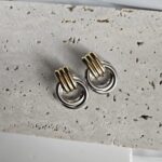 Σκουλαρίκια Κουμπωτά 3 Lines - Δίχρωμα