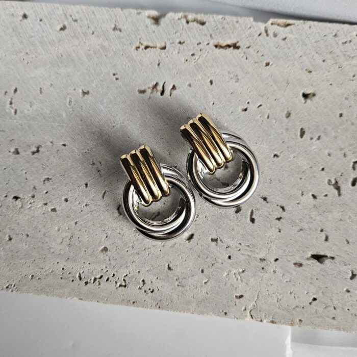 Σκουλαρίκια Κουμπωτά 3 Lines - Δίχρωμα - Image 2