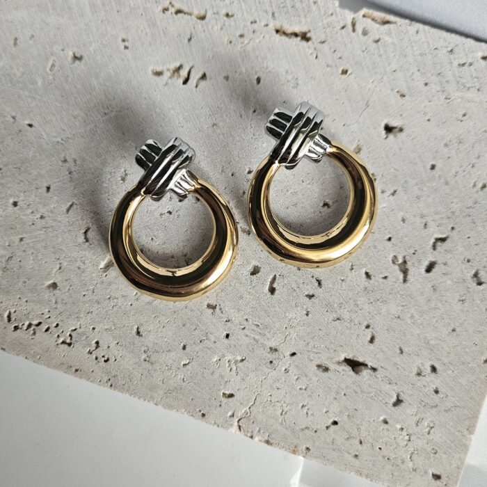 Σκουλαρίκια Κουμπωτά X Circle - Δίχρωμο - Image 2