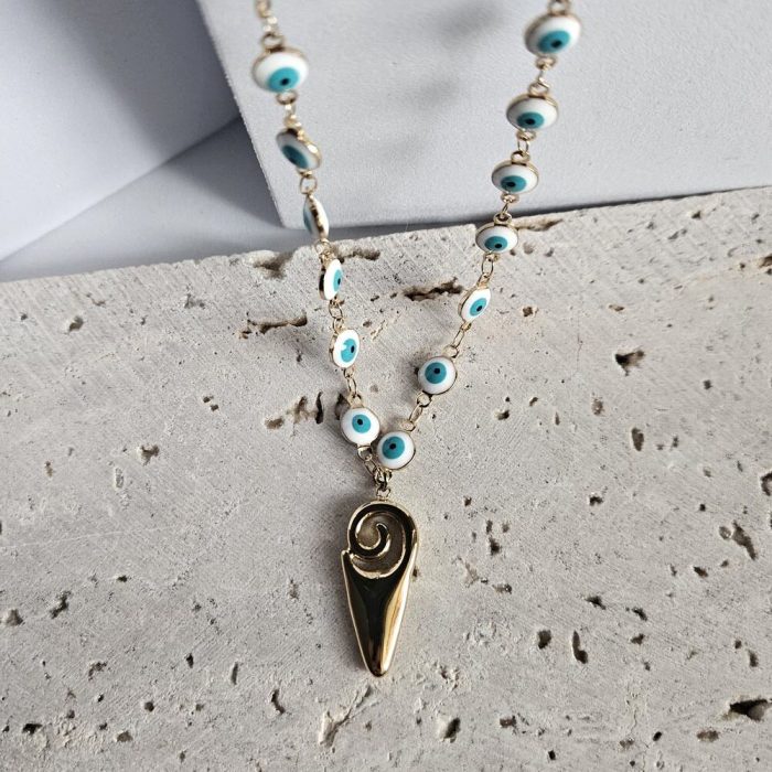 Κολιέ με Αλυσίδα Ματάκια και Κρεμαστό Κοχύλι - Χρυσό - Image 2