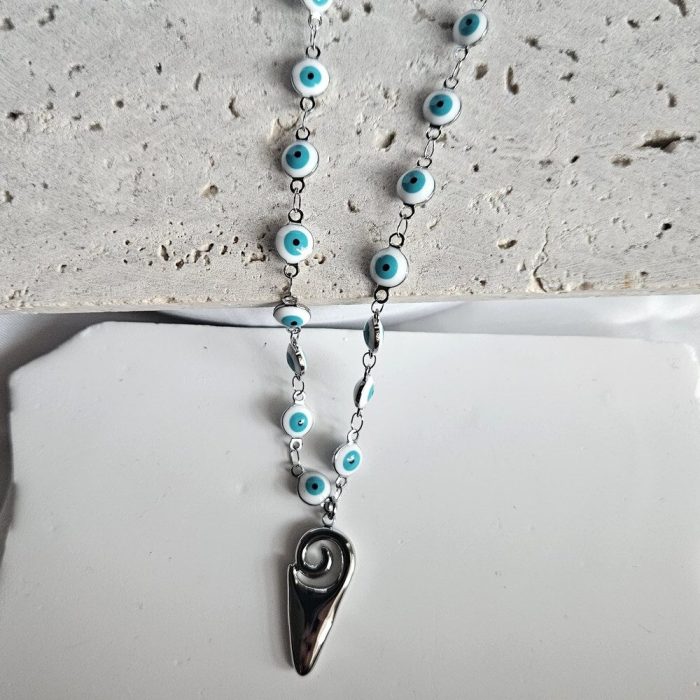 Κολιέ με Αλυσίδα Ματάκια και Κρεμαστό Κοχύλι - Ασημί - Image 2