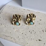 Σκουλαρίκια Κλιπ Πλακέτα με Γαλάζια Πέτρα - Χρυσό