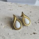 Σκουλαρίκια Κουμπωτά Drop με Λευκή Πέτρα - Χρυσό