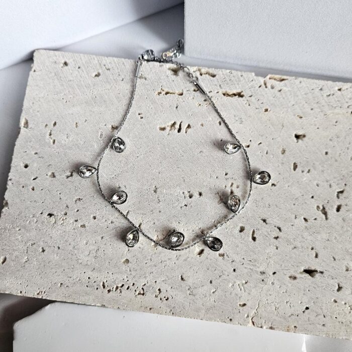 Βραχιόλι Ποδιού Με Διάφανες Πέτρες - Ασημί - Image 2