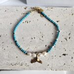 Βραχιόλι Ποδιού Με Γαλάζιες Χάντρες και Ουρά Δελφινιού