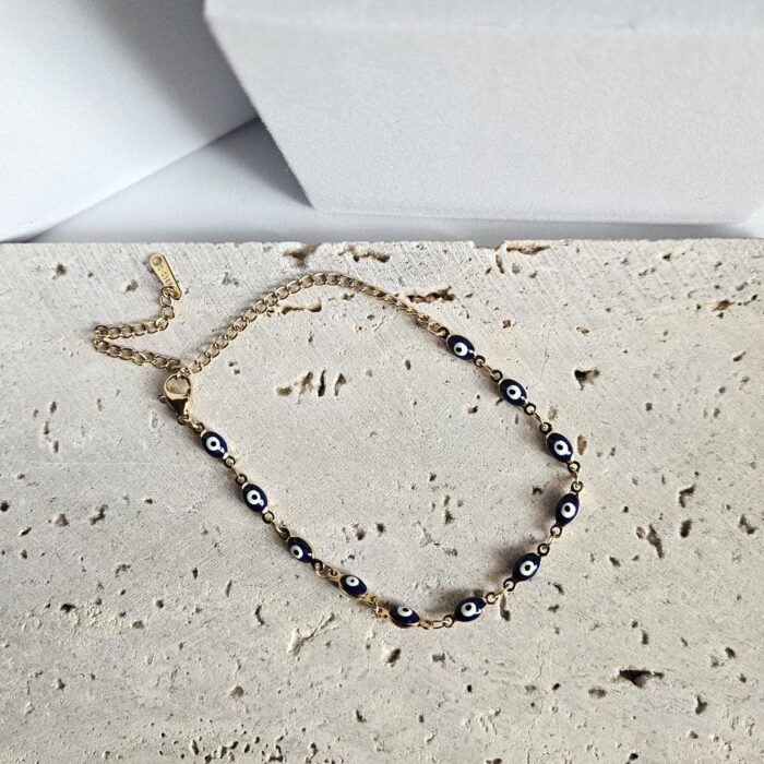 Βραχιόλι Ποδιού Με Μπλε Ματάκια - Χρυσό - Image 2