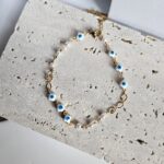 Βραχιόλι Ποδιού Με Περλίτσες και Ματάκια - Χρυσό