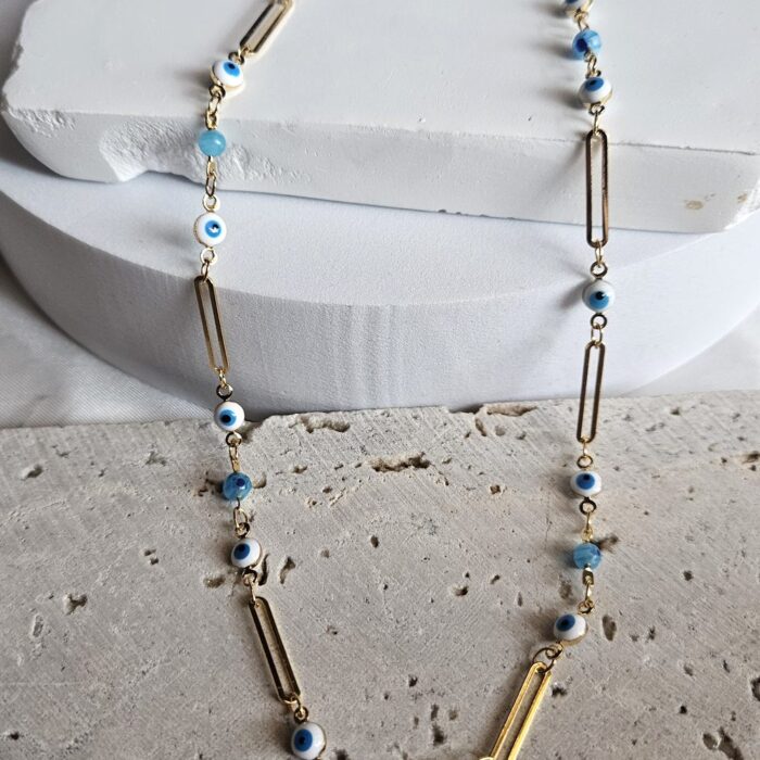 Κολιέ Αλυσίδα με Ματάκια και Lines- Χρυσό - Image 2