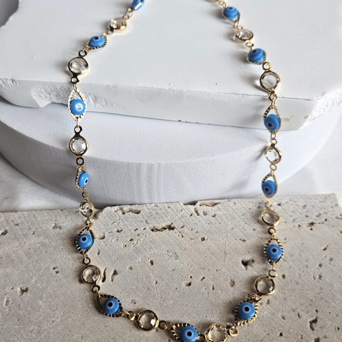 Κολιέ Αλυσίδα με Ματάκια και Διαμαντάκια - Χρυσό - Image 2