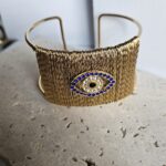 Βραχιόλι Σταθερό με Μπλε Στρας Ματάκι - Χρυσό