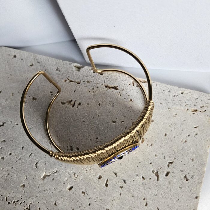 Βραχιόλι Σταθερό με Μπλε Στρας Ματάκι - Χρυσό - Image 2