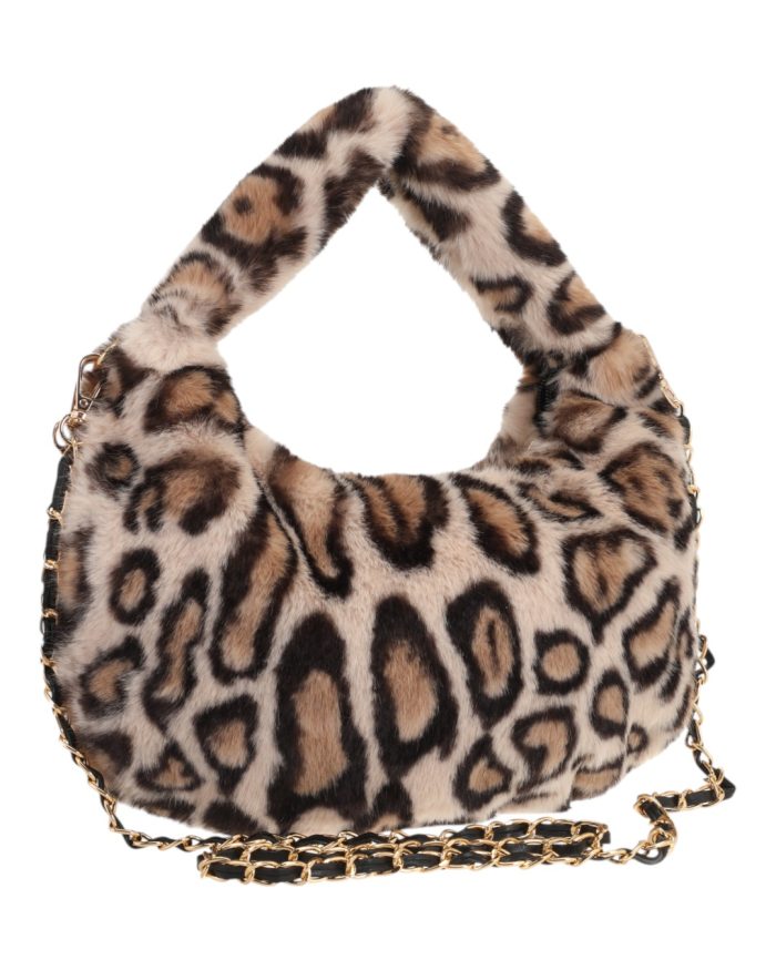 Γούνινη τσάντα ώμου μικρή XY-2412 - Animal Print - Image 2